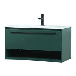 Elegant Decor Roman 36&quot Aluminum Alloy MDF Single Bathroom Vanity in Green