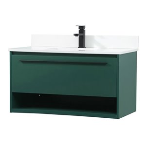 Elegant Decor Roman 36&quot MDF Single Bathroom Vanity with Backsplash in Green
