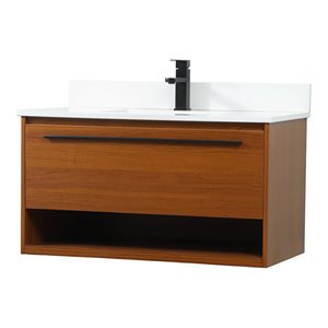 Elegant Decor Roman 36&quot MDF Single Bathroom Vanity with Backsplash in Teak