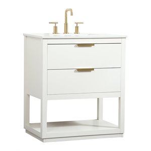 Elegant Decor Larkin 30&quot Solid Wood MDF Single Bathroom Vanity in White