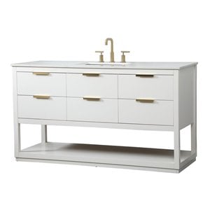 Elegant Decor Larkin 60&quot Solid Wood MDF Single Bathroom Vanity in White Finish