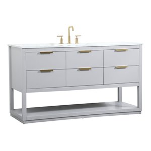 Elegant Decor Larkin 60&quot Solid Wood MDF Single Bathroom Vanity in Gray Finish