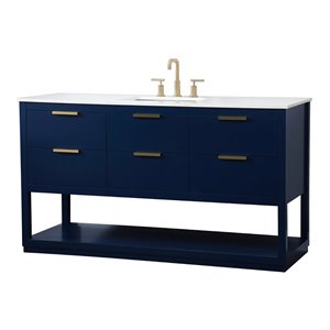 Elegant Decor Larkin 60&quot Solid Wood MDF Single Bathroom Vanity in Blue Finish