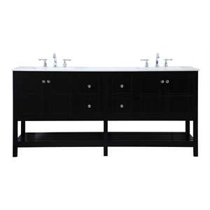Elegant Decor Theo 72&quot Steel MDF Stone Double Bathroom Vanity in Black