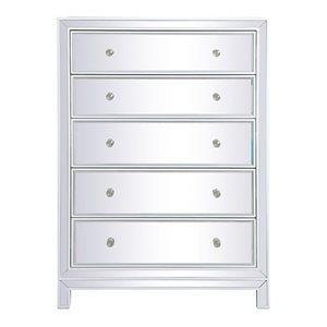 Elegant Decor Reflexion 34&quot 5-Drawer Metal MDF Mirrored Cabinet in White