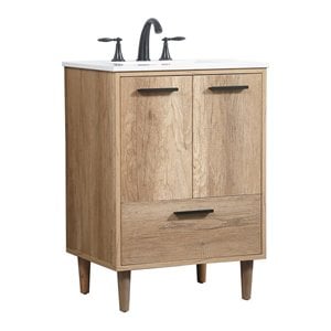 Elegant Decor Baldwin 24&quot Aluminum MDF Single Bathroom Vanity in Natural Oak