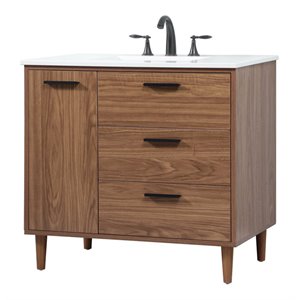 Elegant Decor Baldwin 36&quot Aluminum MDF Single Bathroom Vanity in Walnut Brown
