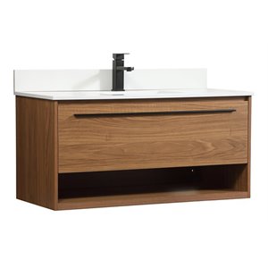 Elegant Decor Roman 40&quot Single Bathroom Vanity with Backsplash in Walnut Brown