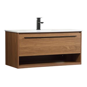Elegant Decor Roman 40&quot Aluminum MDF Single Bathroom Vanity in Walnut Brown