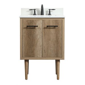 Elegant Decor Cyrus 24&quot MDF Single Bathroom Vanity with Backsplash - Natural Oak