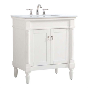 Elegant Decor Lexington 30&quot Wood Bathroom Vanity in Antique White/Brushed Nickel
