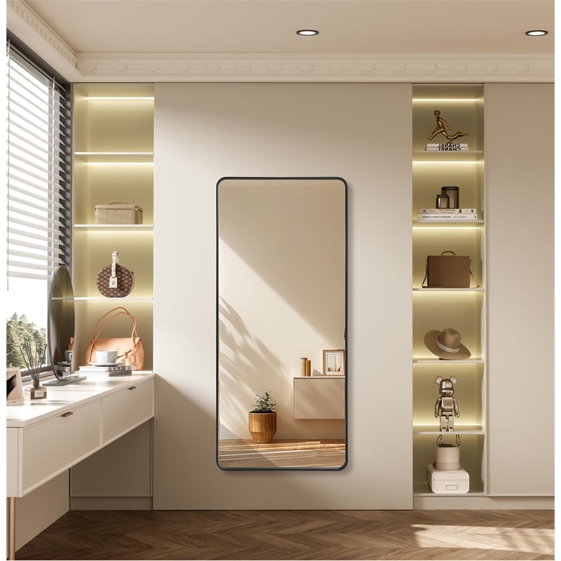 Elegant Decor Contour Metal Rectangle Mirror 32X72 In Black