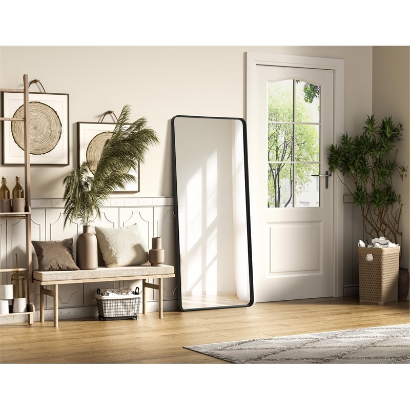 Elegant Decor Contour Metal Rectangle Mirror 32X72 In Black