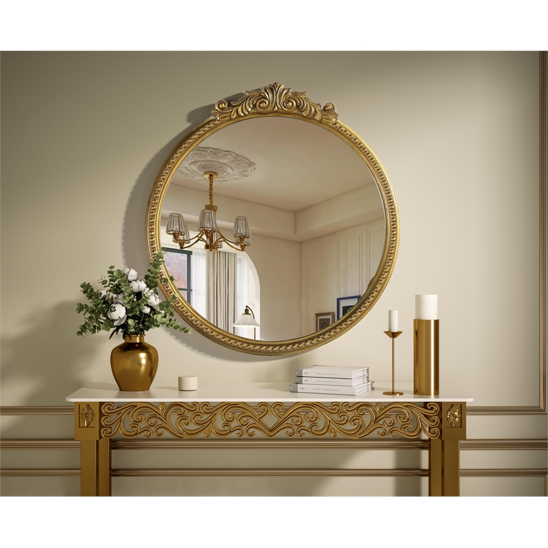 Elegant Decor Naomi Vintage Resin Mirror 24X25.6 in Antique Brass