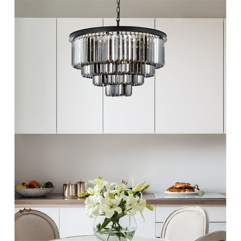 Urban Classic Sydney 17-Light Metal Royal Cut Chandelier in Matte Black