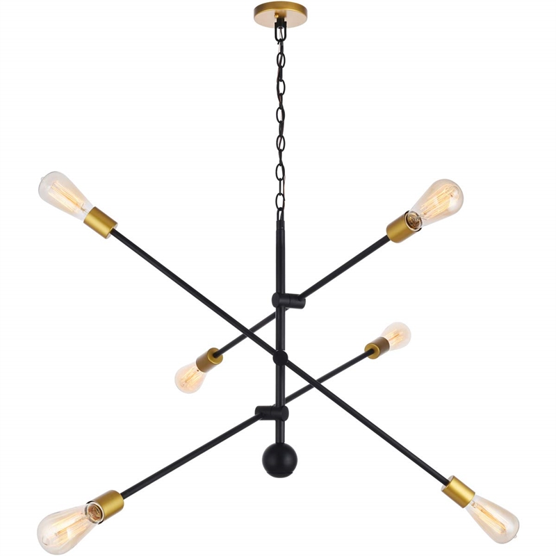Living District Axel 6-Light Metal Pendant in Black & Brass Finish