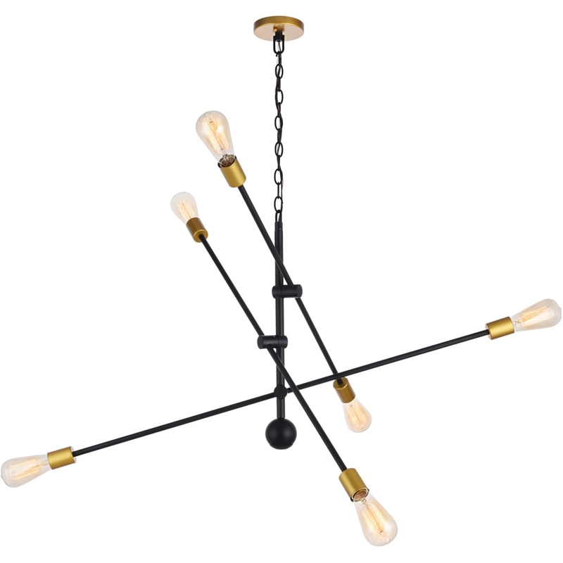 Living District Axel 6-Light Metal Pendant in Black & Brass Finish