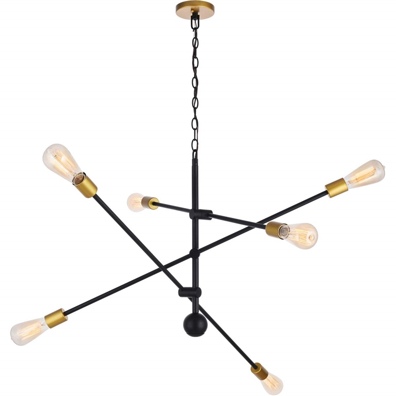 Living District Axel 6-Light Metal Pendant in Black & Brass Finish