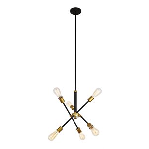 Living District Axel 6-Light Metal Pendant in Black and Brass