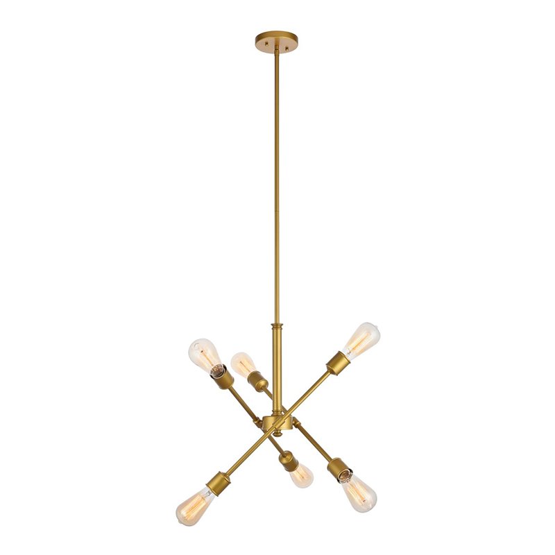 Living District Axel 6-Light Metal Pendant in Brass/Clear Finish