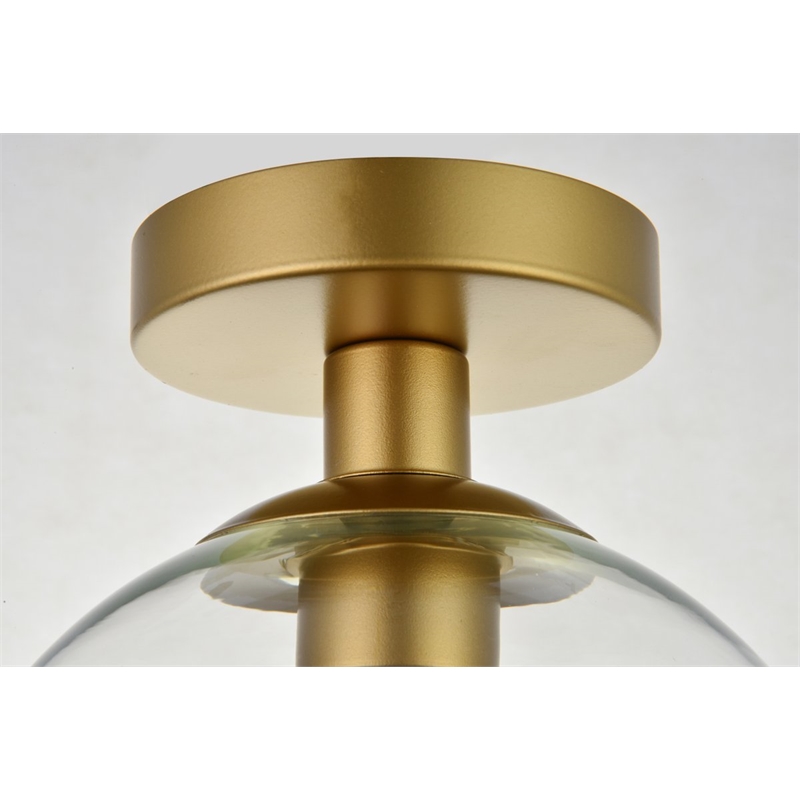 Living District Baxter 1-Light Metal & Glass Flush Mount in Brass/Clear