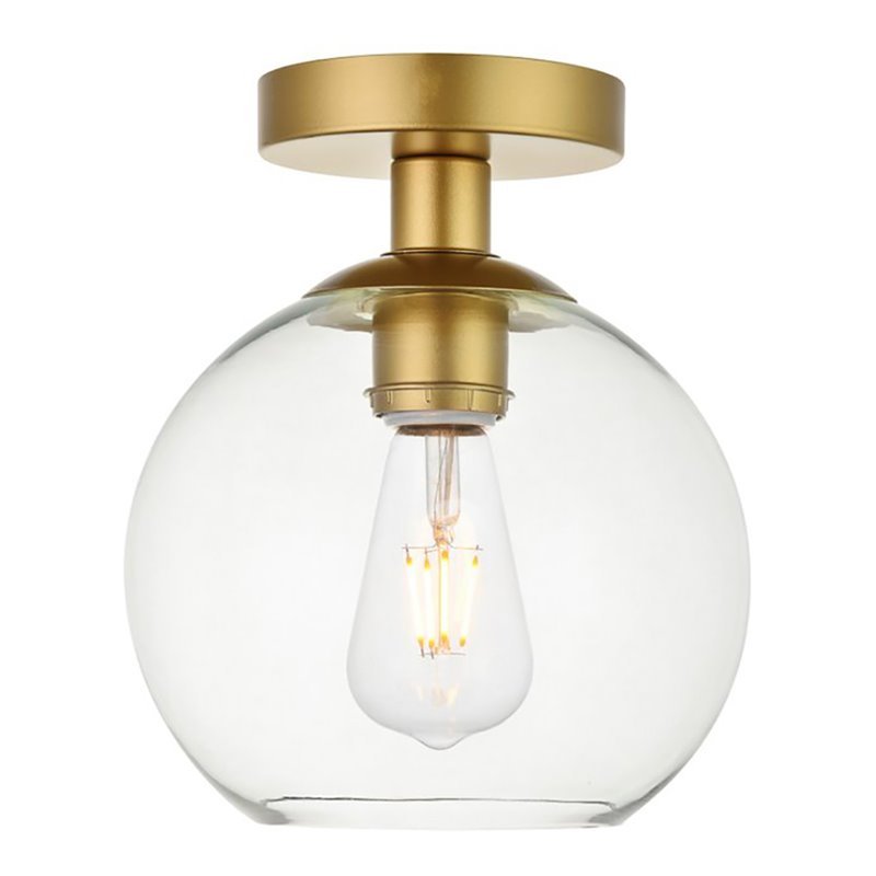 Living District Baxter 1-Light Metal & Glass Flush Mount in Brass/Clear