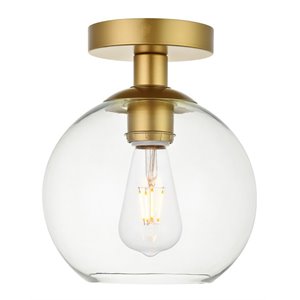 Living District Baxter 1-Light Metal & Glass Flush Mount in Brass/Clear