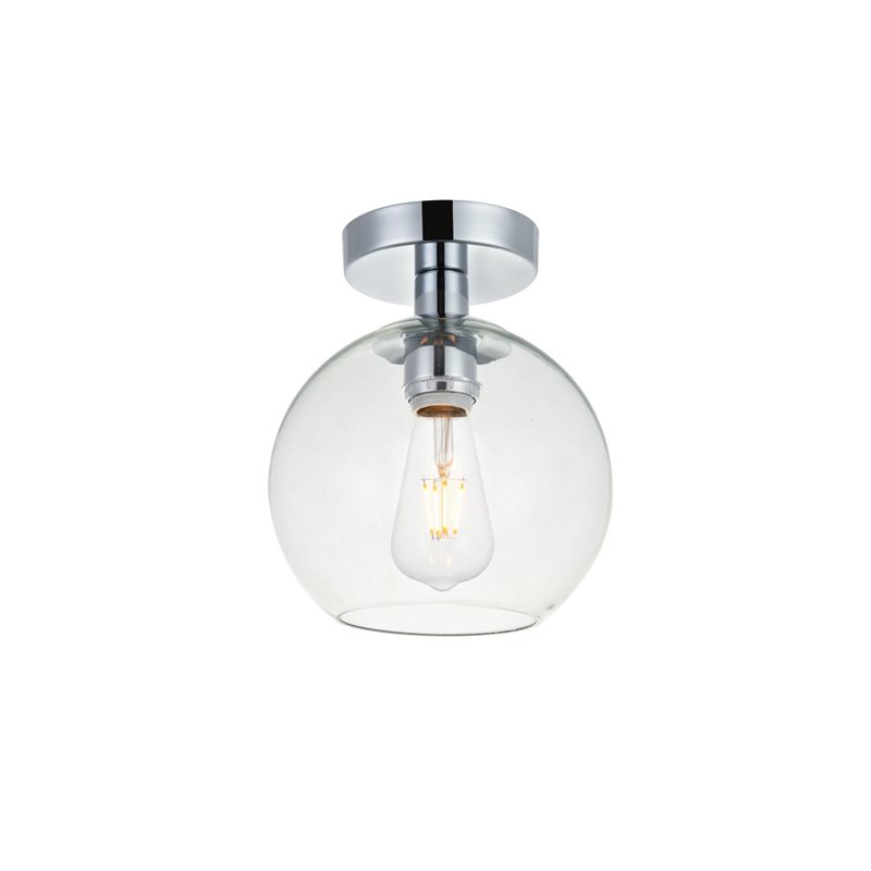 Living District Baxter 1-Light Metal & Glass Flush Mount in Chrome/Clear