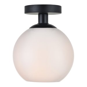 Living District Baxter 1-Light Metal & Glass Flush Mount in Black/Frosted White