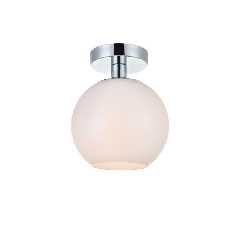 Living District Baxter 1-Light Metal & Glass Flush Mount in Chrome/Frosted White