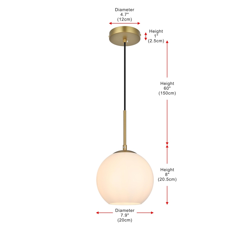 Living District Baxter 1-Light Metal Pendant in Brass and Frosted White Finish