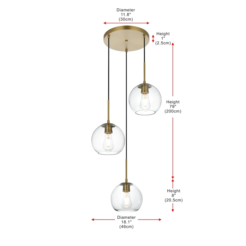 Living District Baxter 3-Light Metal Pendant in Black & Clear Finish