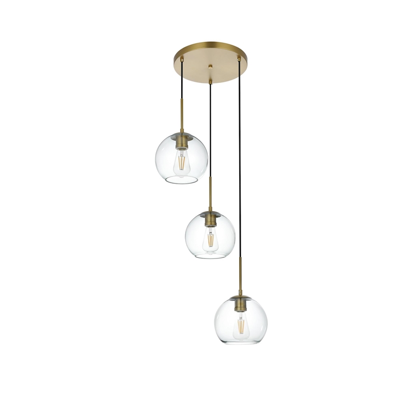 Living District Baxter 3-Light Metal Pendant in Brass and Clear