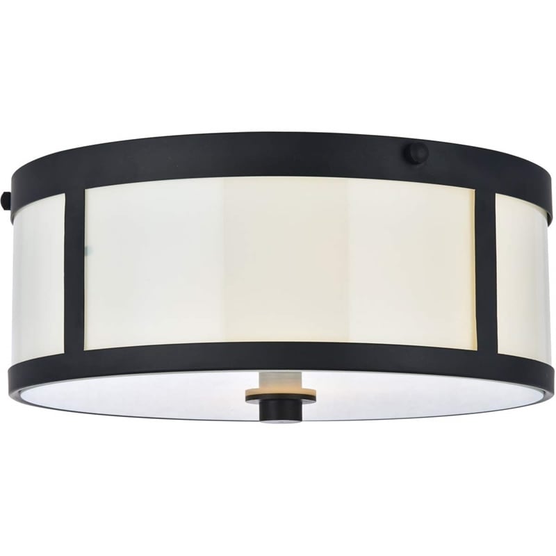 Living District Hadrian 2-Light Metal Flush Mount in Flat Black and White