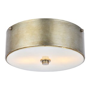 Living District Hazen 2-Light Metal Flush Mount in Vintage Silver/Frosted White