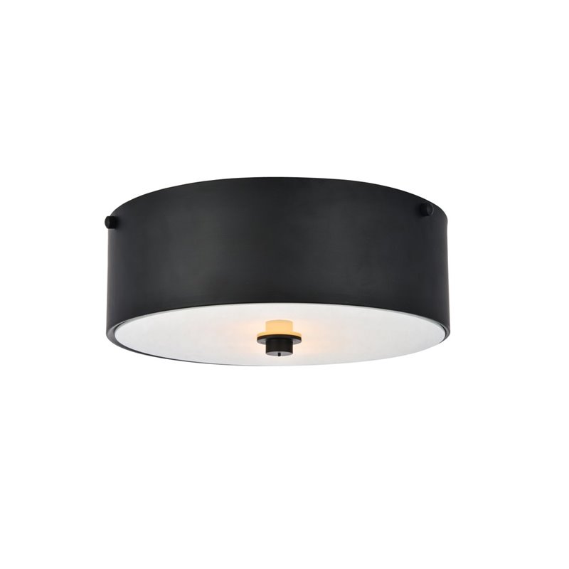 Living District Hazen 2-Light Metal Flush Mount in Flat Black/Frosted White