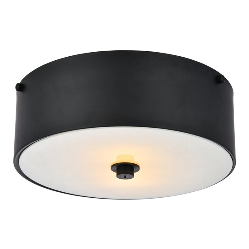 Living District Hazen 2-Light Metal Flush Mount in Flat Black/Frosted White