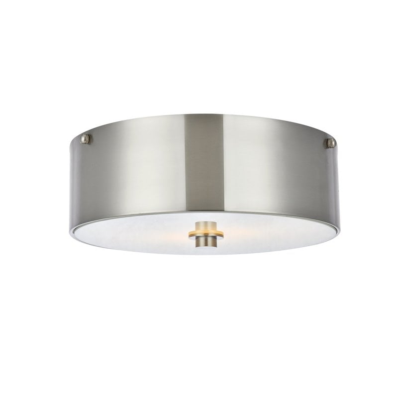 Living District Hazen 2-Light Metal Flush Mount in Burnished Nickel/White