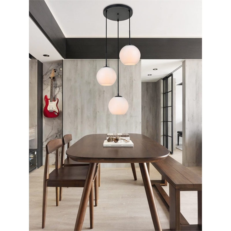 Living District Baxter 3-Light Metal Pendant in Black and Frosted White Finish