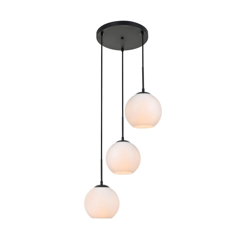 Living District Baxter 3-Light Metal Pendant in Black and Frosted White Finish