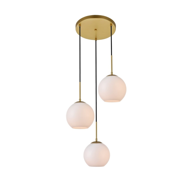 Living District Baxter 3-Light Metal Pendant in Brass and Frosted White Finish