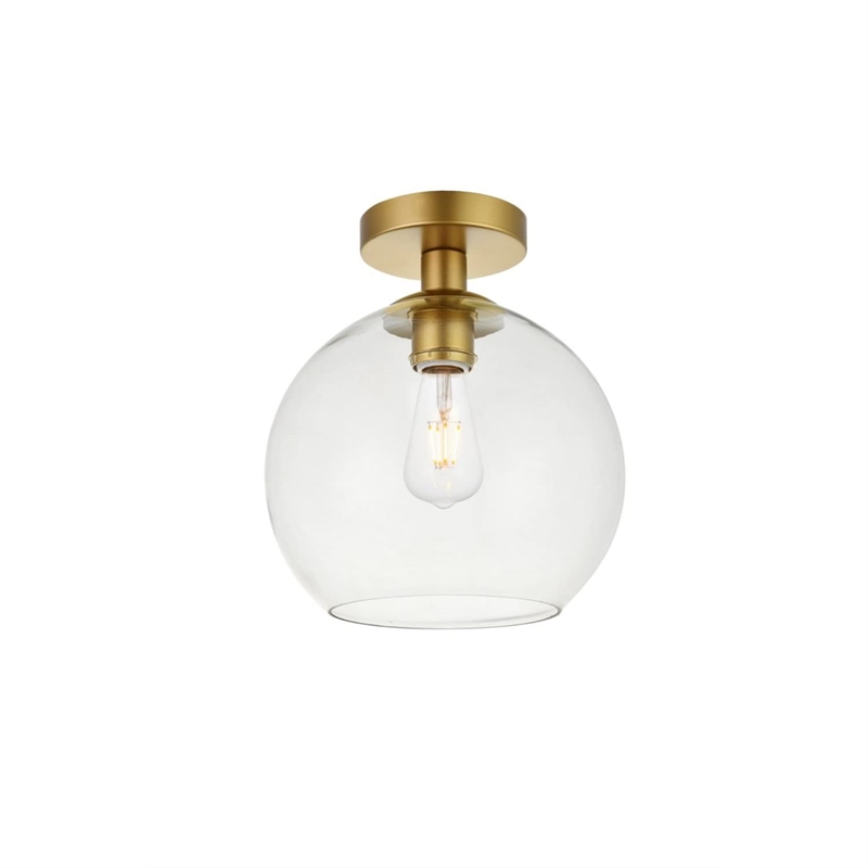 Living District Baxter 1-Light Metal Flush Mount in Brass and Clear