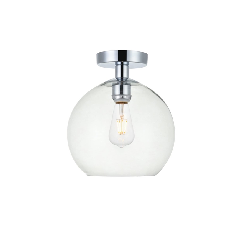 Living District Baxter 1-Light Metal Flush Mount in Chrome and Clear