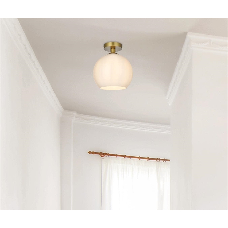 Living District Baxter 1-Light Metal Flush Mount in Black/Frosted White