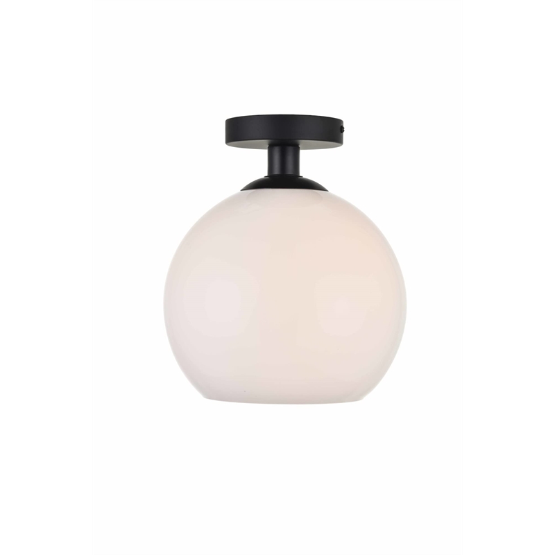 Living District Baxter 1-Light Metal Flush Mount in Black/Frosted White
