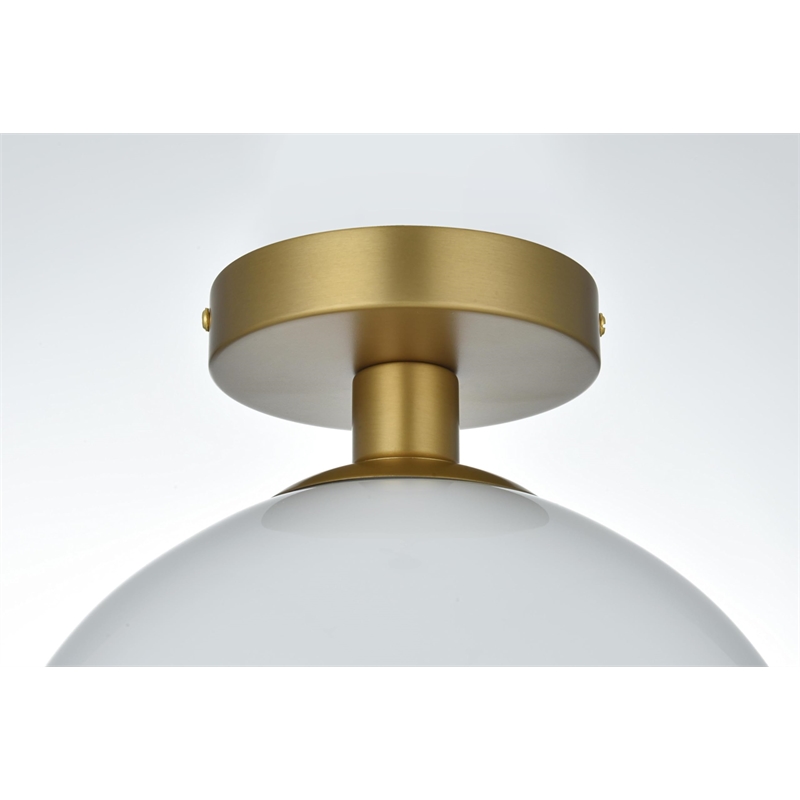 Living District Baxter 1-Light Metal Flush Mount in Brass and White