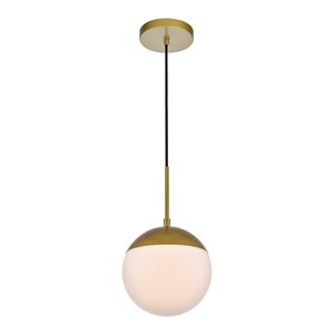 Living District Eclipse 1-Light Metal & Glass Pendant in Frosted White/Brass