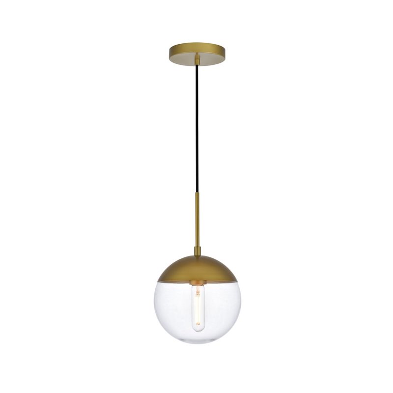 Living District Eclipse 1-Light Metal & Glass Pendant in Brass and Clear
