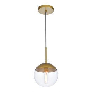 Living District Eclipse 1-Light Metal & Glass Pendant in Brass and Clear