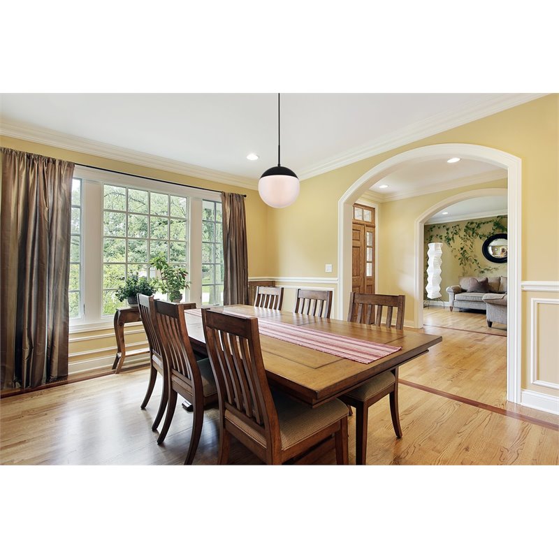 Living District Eclipse 1-Light Metal & Glass Pendant in Black/Frosted White